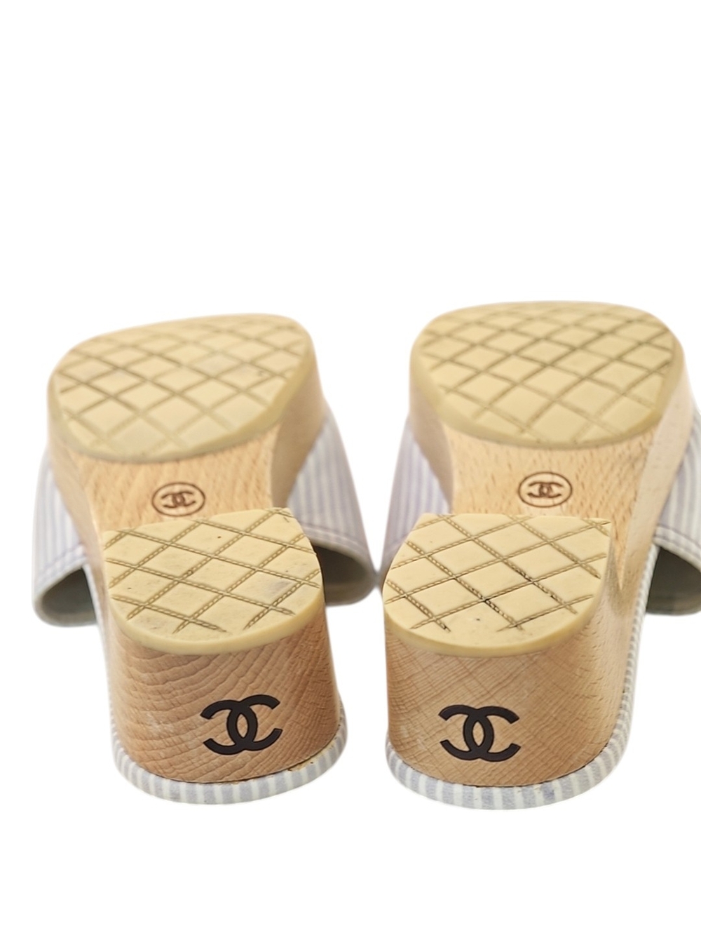 Chanel Viloet stripe Lambskin Leather Camellia Slide - Picture 10 of 11